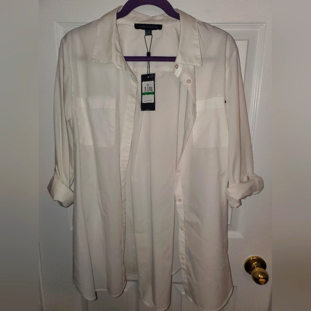 Tommy Hilfiger, white button up shirt ~ Size 12
